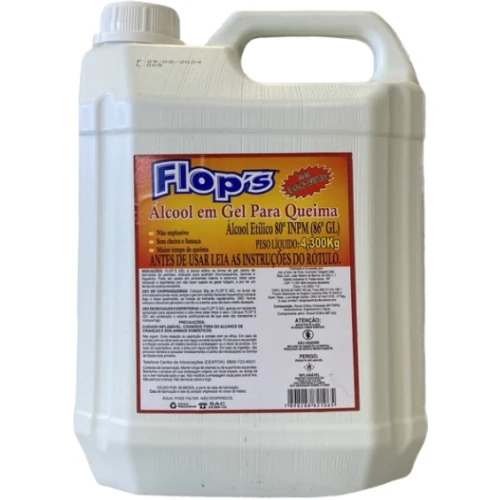ALCOOL ETILICO HIDRATADO GEL FLOPS 4,3KG - 80% QUEIMA CX2