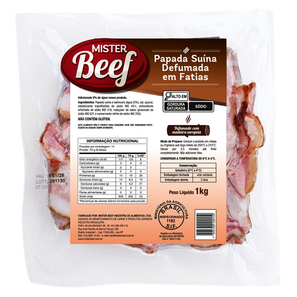 Papada Suína Defumada Fatiada Caixa 18kg Mister Beef