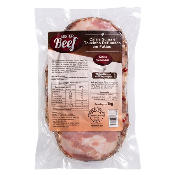 Bacon Redondo de Paleta Fatiado Caixa 18kg Mister Beef