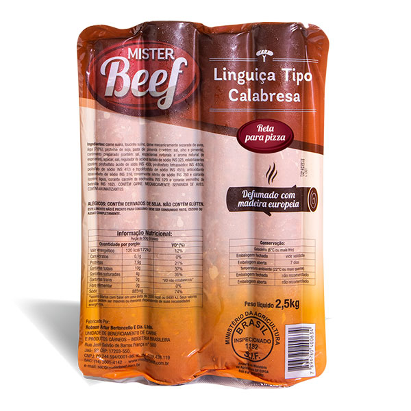 Linguiça Calabresa Reta Caixa 12,5kg Mister Beef